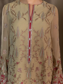 Zohra – Champagne Beige Embroidered Chiffon 3 Piece Suit | Formal Wear