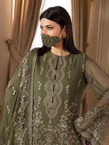Orlena – Moss Olive Embroidered Chiffon 3 Piece Suit | Formal Wear