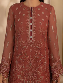 Gulrukh – Terracotta Rose Embroidered Chiffon 3 Piece Suit | Formal Wear