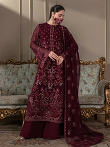 Mahira – Deep Burgundy Embroidered Chiffon 3 Piece Suit | Formal Wear