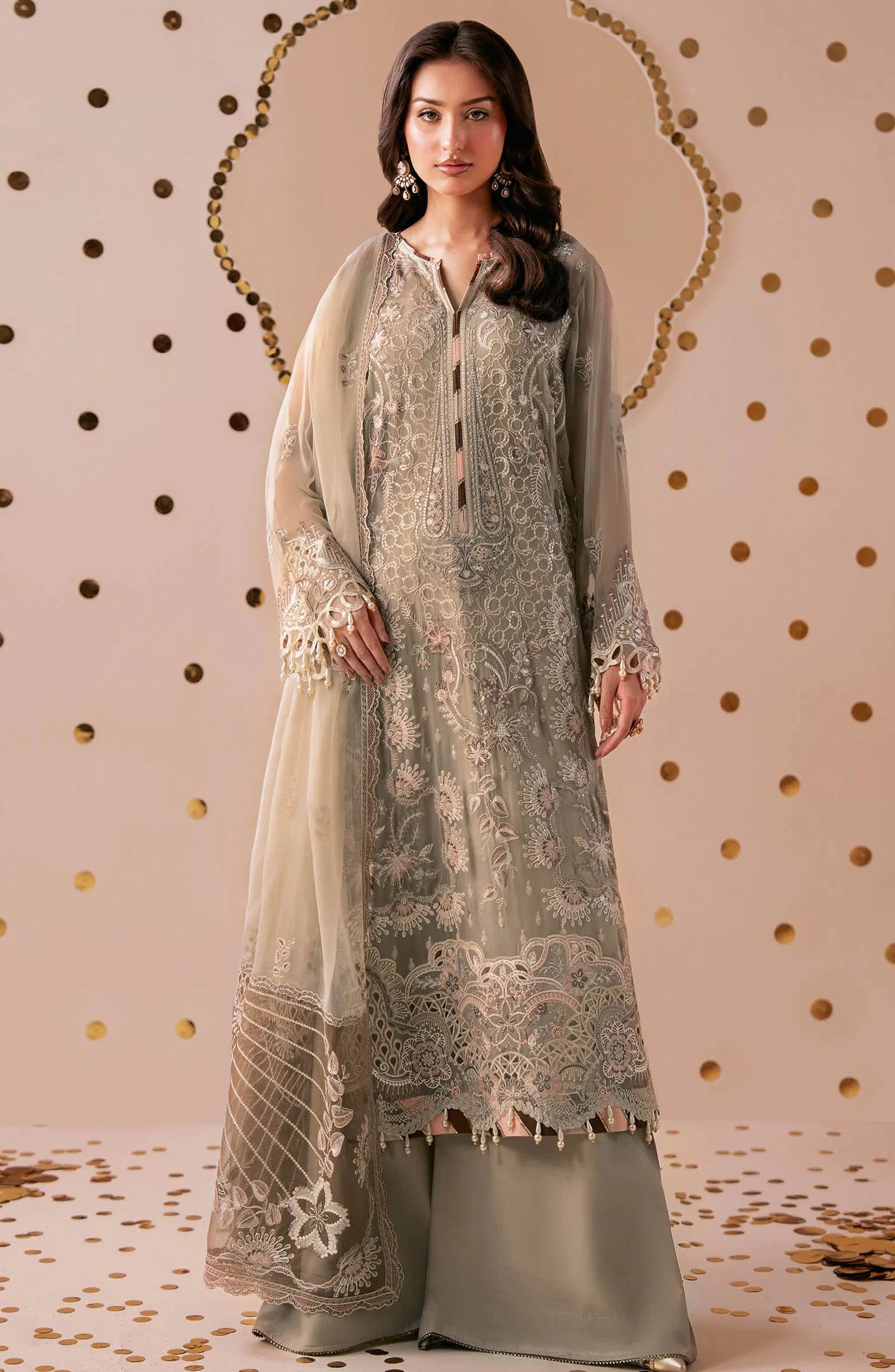 Dastak by Ramsha Premium Embroidered Chiffon Unstitched 3 Piece Suit - Q-307