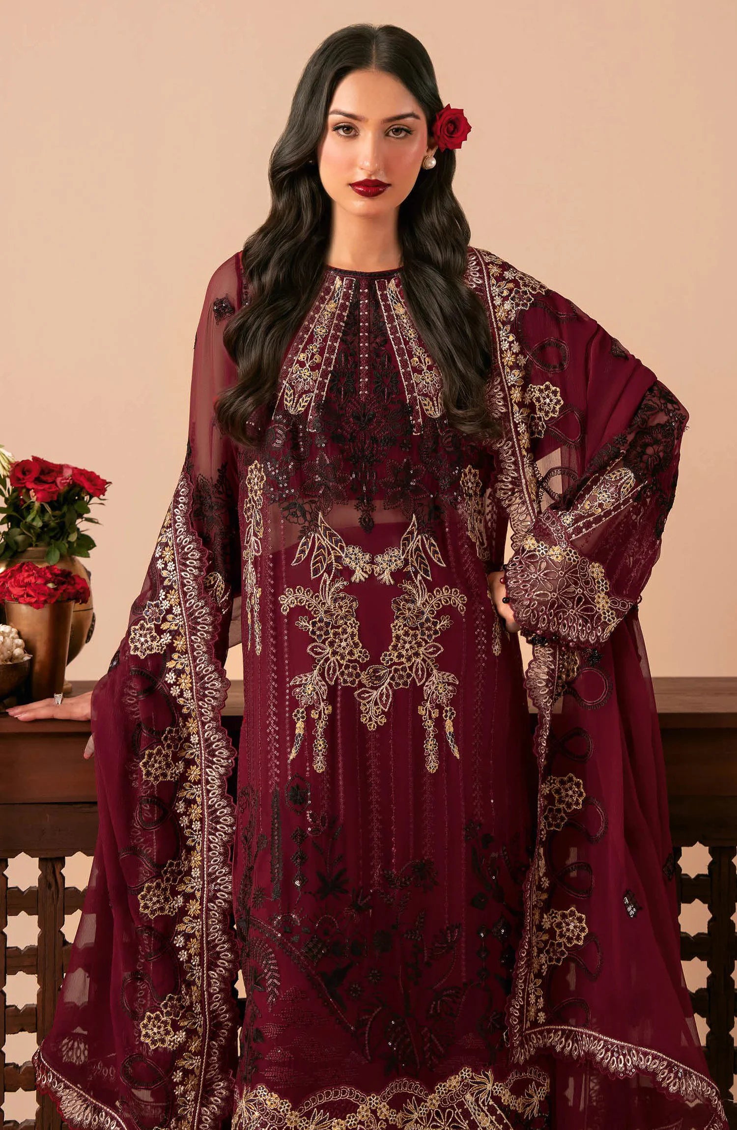 Dastak by Ramsha - Q-303 - Maroon - Festive Collection