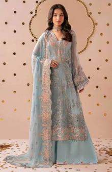 Dastak by Ramsha Premium Embroidered Chiffon Unstitched 3 Piece Suit - Q-301 - Blue - Festive Collection