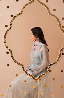 Dastak by Ramsha Premium Embroidered Chiffon Unstitched 3 Piece Suit - Q-301 - Blue - Festive Collection
