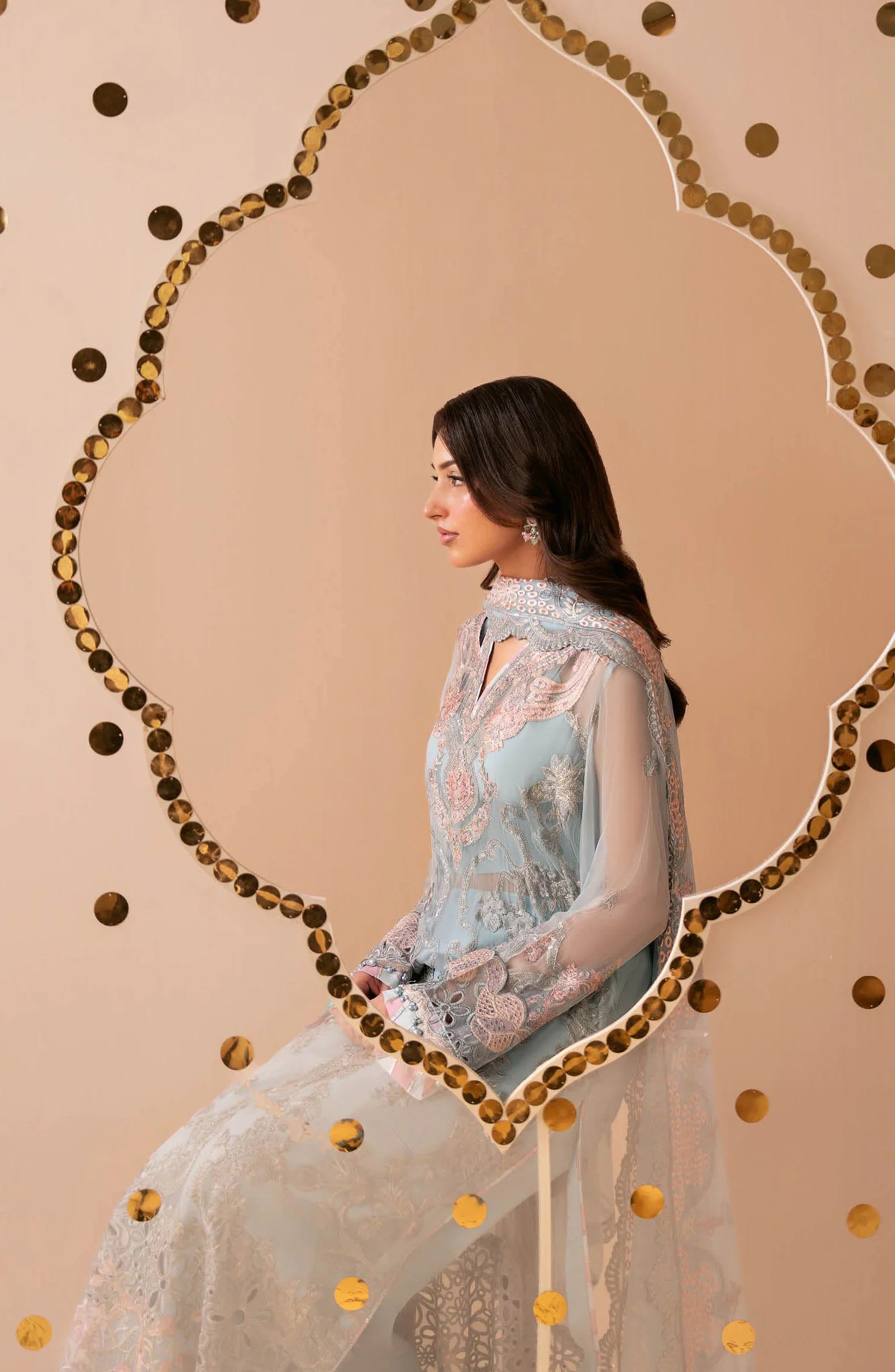 Dastak by Ramsha Premium Embroidered Chiffon Unstitched 3 Piece Suit - Q-301 - Blue - Festive Collection