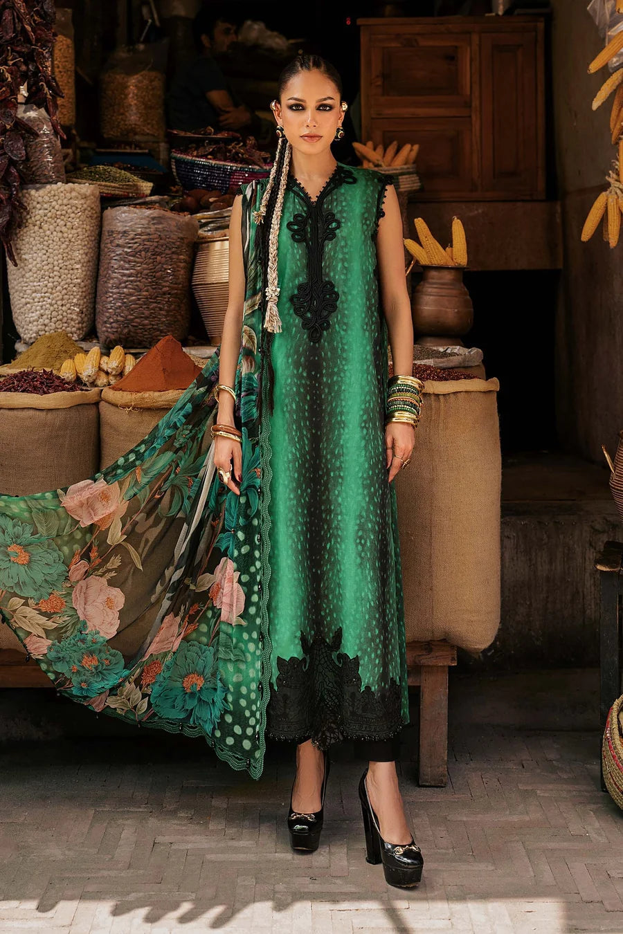 M.Prints Embroidered Linen Unstitched 3Pc Suit MPT-3105-A